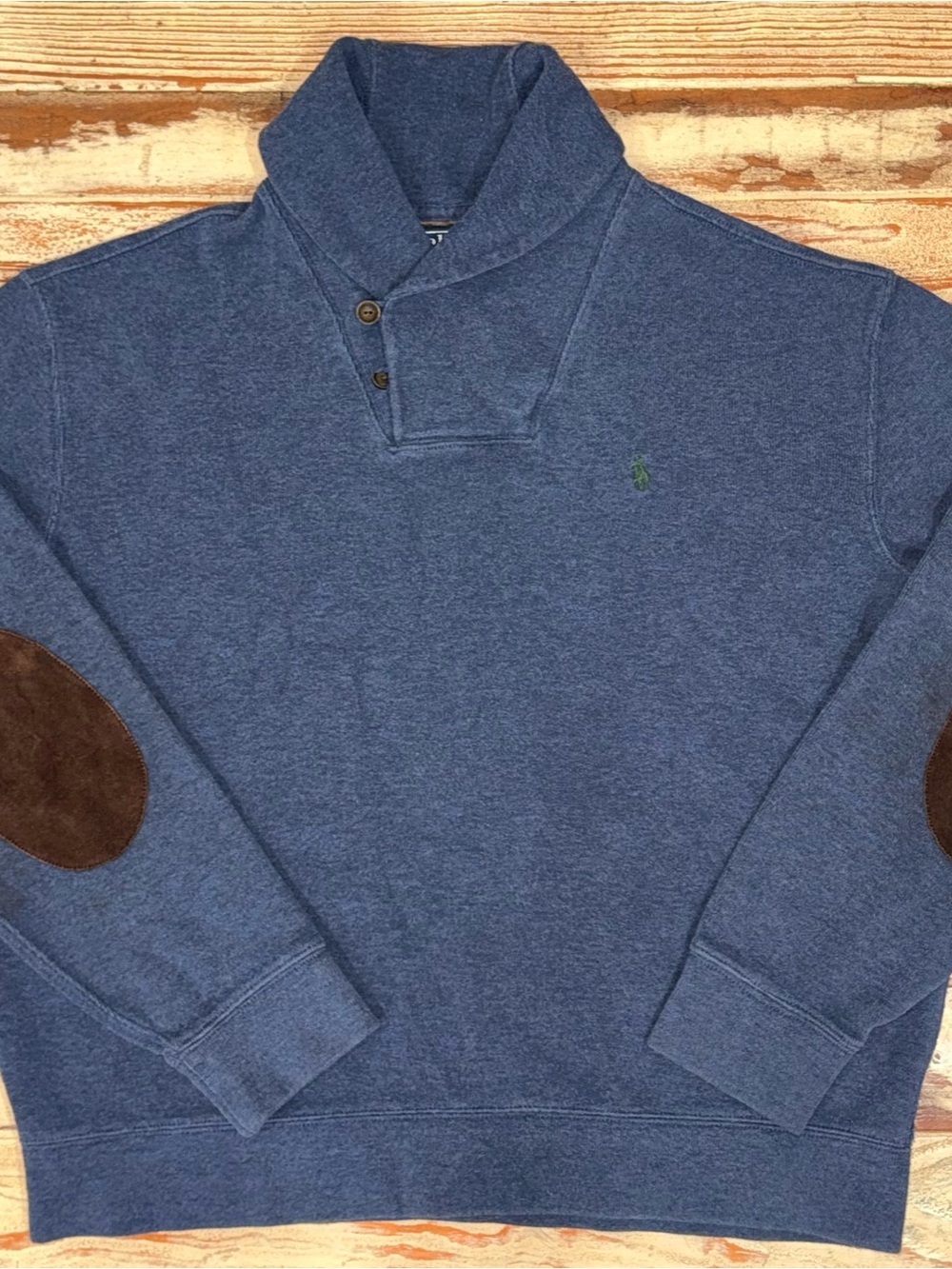 Men’s Vintage Polo Ralph Lauren XL Shawl Collar Sweater- Navy With Elbow Patches